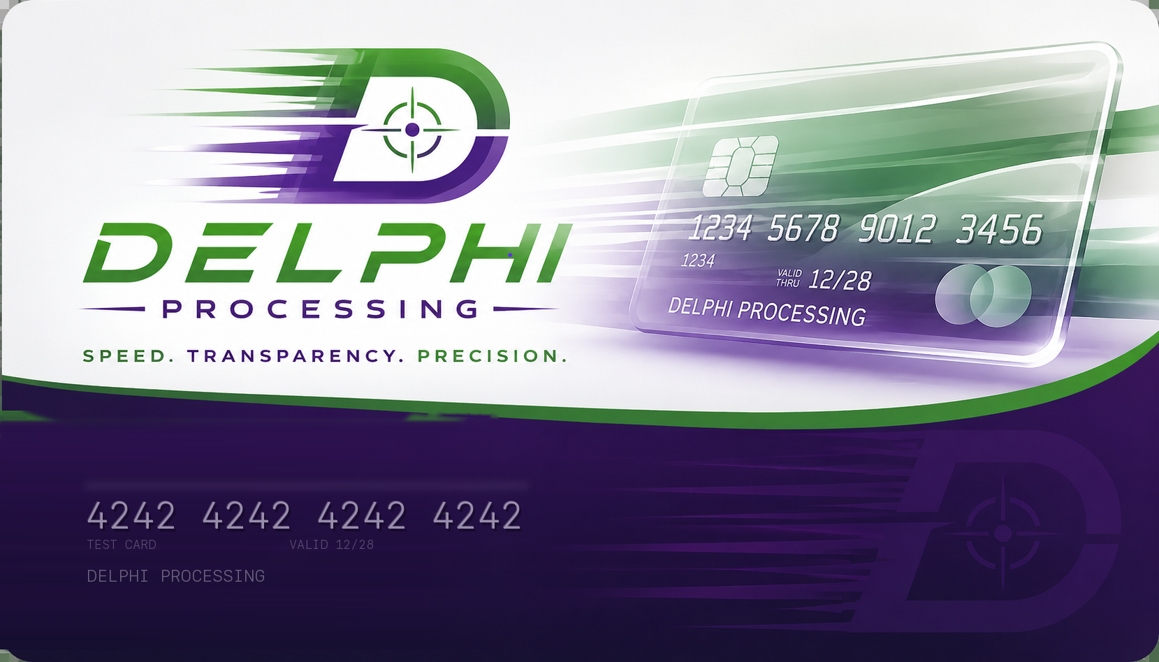 Delphi Processing logo with payment card artwork